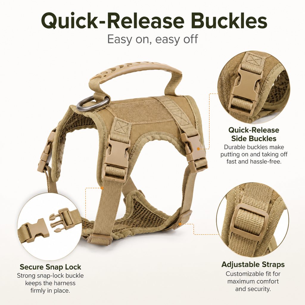 Mini Tactical Pet Harness Vest for Cats & Small Dogs - Outdoor Walking Harness with Handle to Reduce Neck Pulling