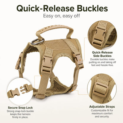 Mini Tactical Pet Harness Vest for Cats & Small Dogs - Outdoor Walking Harness with Handle to Reduce Neck Pulling