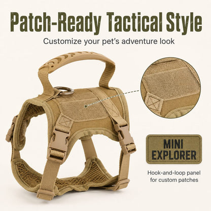 Mini Tactical Pet Harness Vest for Cats & Small Dogs - Outdoor Walking Harness with Handle to Reduce Neck Pulling