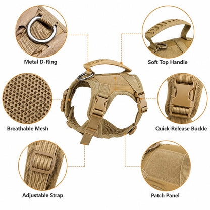 Mini Tactical Pet Harness Vest for Cats & Small Dogs - Outdoor Walking Harness with Handle to Reduce Neck Pulling
