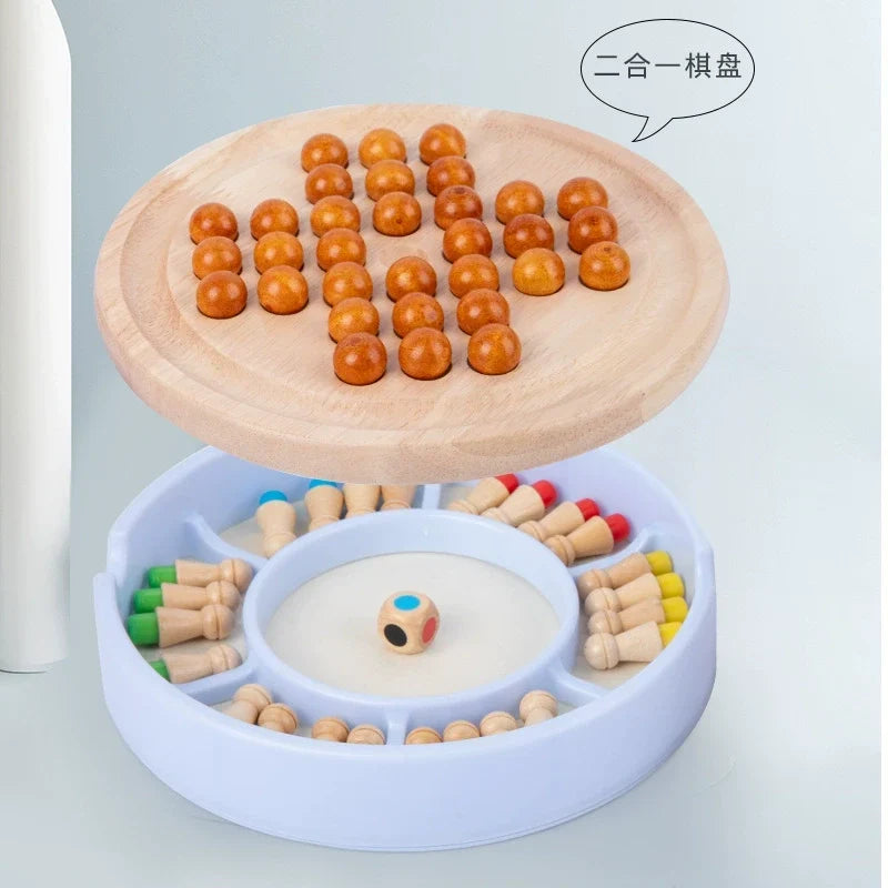 Two-in-one wooden board game with removable wooden board and storage tray