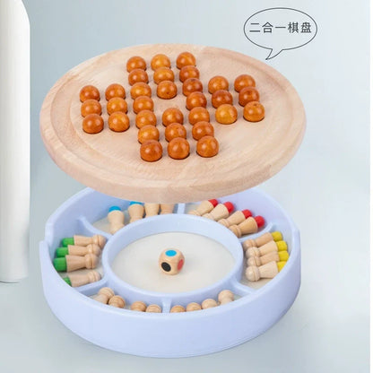 Two-in-one wooden board game with removable wooden board and storage tray