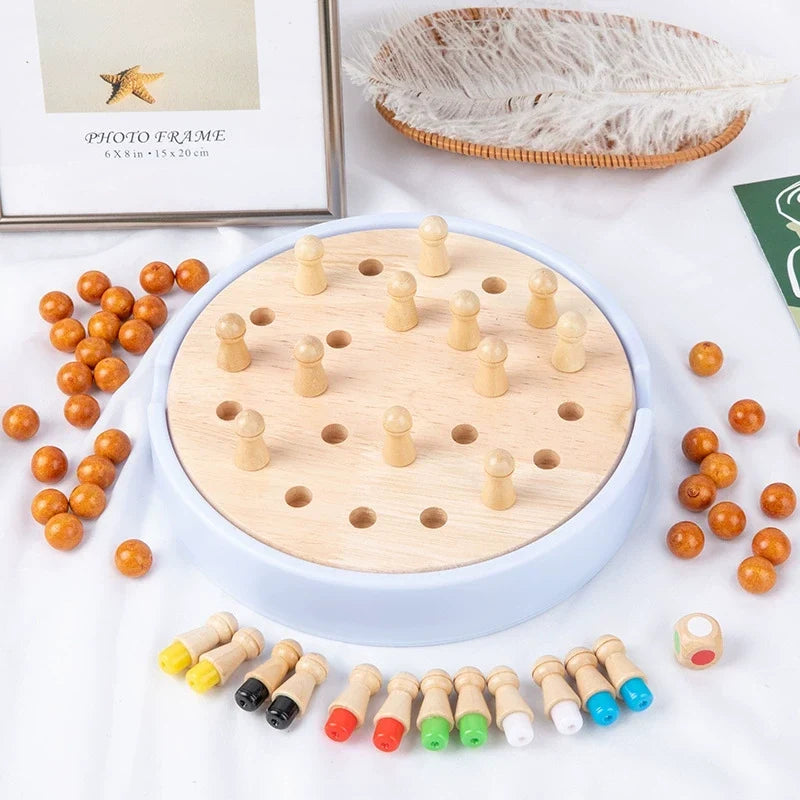 Two-in-one wooden strategy game set with balls, pegs and die