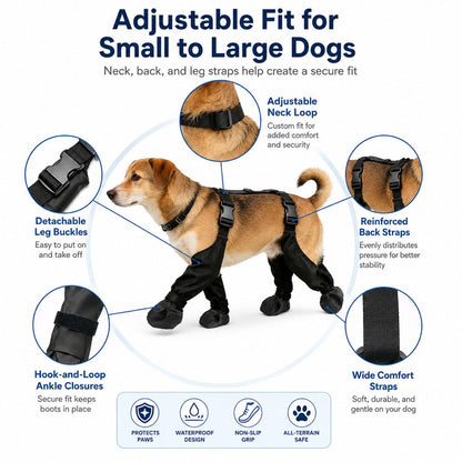 Stay-On Waterproof Dog Walking Boots for Rain, Mud & Hot Pavement - Anti-Slip Paw Protection Suit
