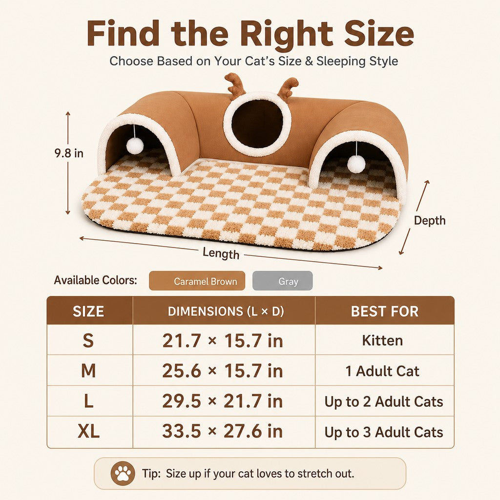 3-in-1 Multi-Cat Tunnel Bed & Play Mat for Indoor Cats - Spacious Cozy Hideaway for Shared Rest, Play & Less Bed Competition