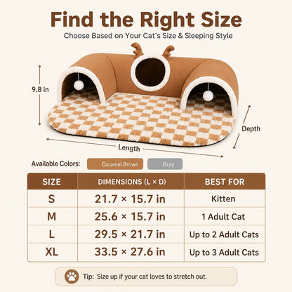 3-in-1 Multi-Cat Tunnel Bed & Play Mat for Indoor Cats - Spacious Cozy Hideaway for Shared Rest, Play & Less Bed Competition
