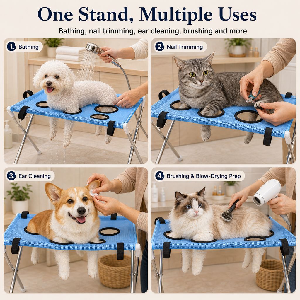 Foldable Pet Grooming Stand for Cats & Small Dogs - Bathing & Nail Trimming Support for Less Squirming