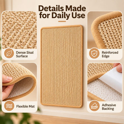 Self-Adhesive Sisal Cat Scratching Mat for Sofas & Walls - Helps Protect Furniture from Scratches