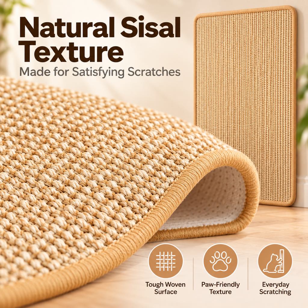 Self-Adhesive Sisal Cat Scratching Mat for Sofas & Walls - Helps Protect Furniture from Scratches