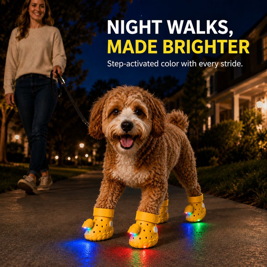 Step-Activated RGB Light-Up Dog Boots for Night Walks – Low-Light Visibility & Lightweight EVA Paw Coverage