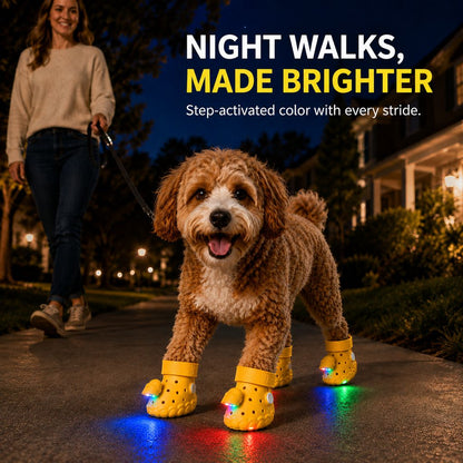 Step-Activated RGB Light-Up Dog Boots for Night Walks – Low-Light Visibility & Lightweight EVA Paw Coverage