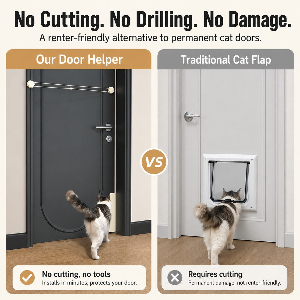 No-Drill Cat Door Alternative for Litter Rooms & Bedrooms – Helps Cats Pass Through Without Leaving Doors Wide Open