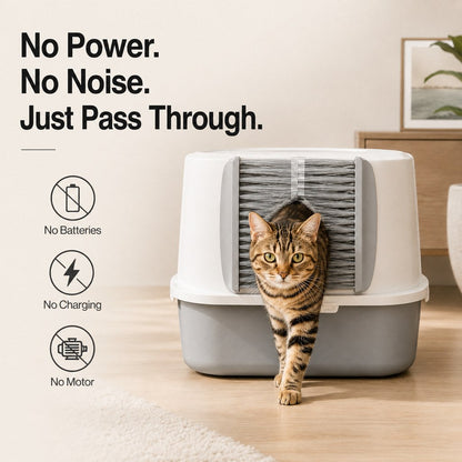 Cat Litter Box Self-Grooming Brush Door – Automatic Loose Fur Catcher for Enclosed Litter Boxes & Cleaner Homes, 2-Piece Set