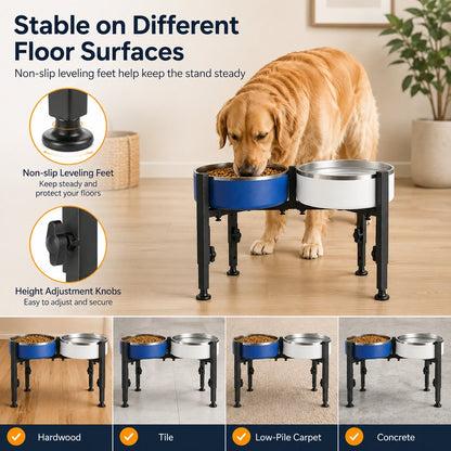 Adjustable Raised Dog Bowl Stand for Home Feeding - No-Bend Metal Pet Bowl Holder for Cleaner, More Comfortable Meals