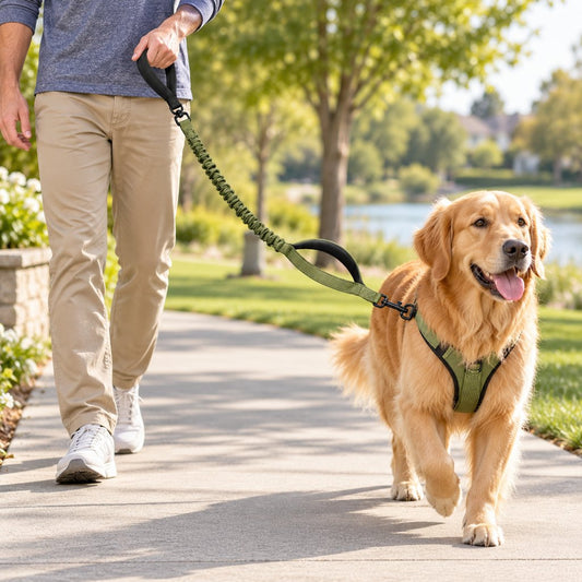 Dual Handle Shock-Absorbing Bungee Dog Leash for City Walks, Jogging & Hiking - Softer Pulls, Quick Close Control