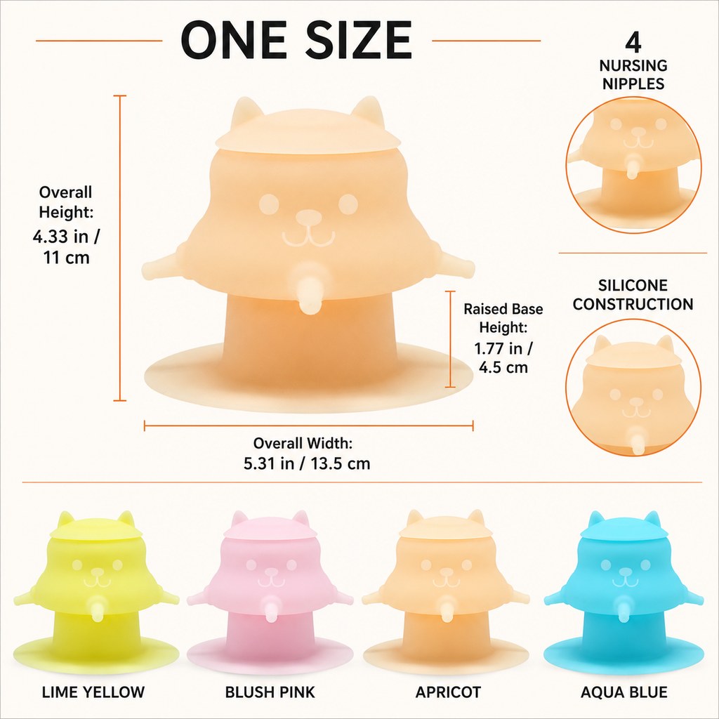 4-Nipple Silicone Nursing Feeder for Kittens & Puppies - Easier Litter Feeding with a Suction Base