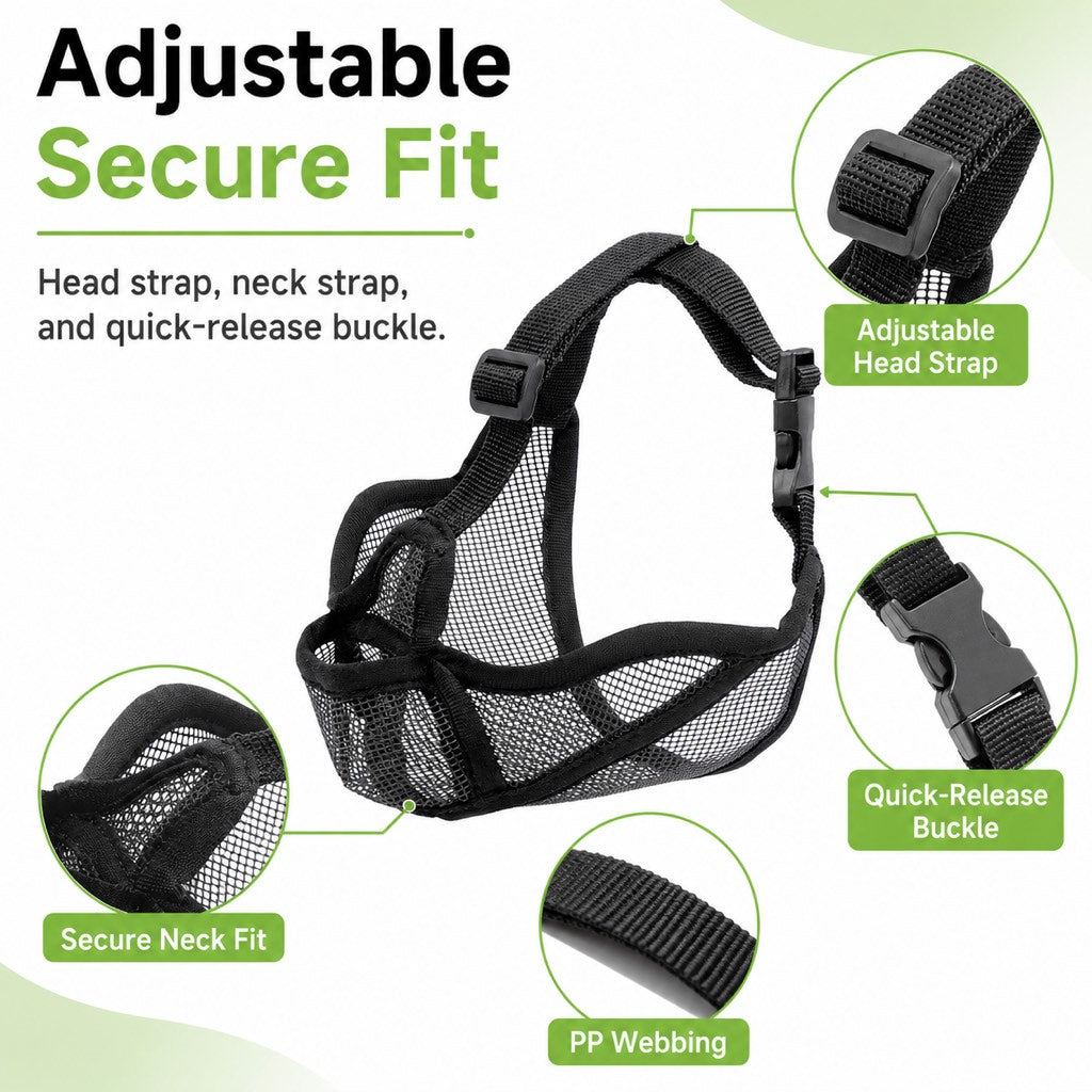 French Bulldog Breathable Mesh Muzzle for Walks, Grooming & Scavenging Control - Drink-Friendly Short-Snout Dog Muzzle