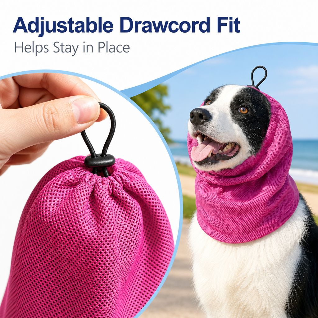 Water-Activated Dog Cooling Snood for Summer Walks - Lightweight Neck & Ear Cooler for Hot Weather, Beach Days & Long-Fur Dogs