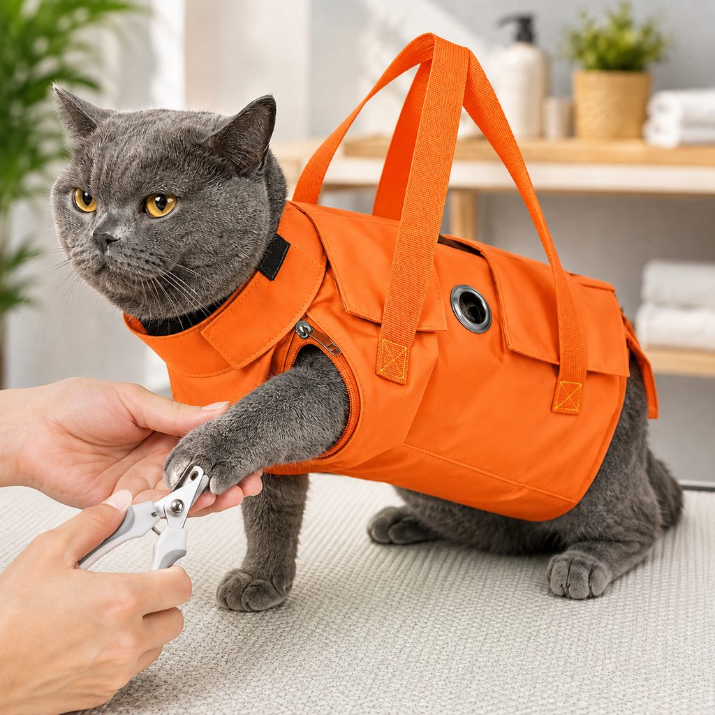 Multi-Use Cat Carrier & Grooming Bag - Easy Paw Access for Vet Visits & At-Home Care