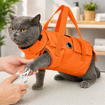Multi-Use Cat Carrier & Grooming Bag - Easy Paw Access for Vet Visits & At-Home Care