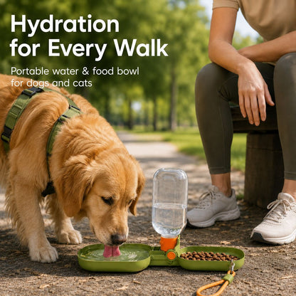 Portable Folding Pet Water & Food Cup for Walks & Hiking - 15.6 oz Leak-Resistant Dog & Cat Travel Bottle Bowl