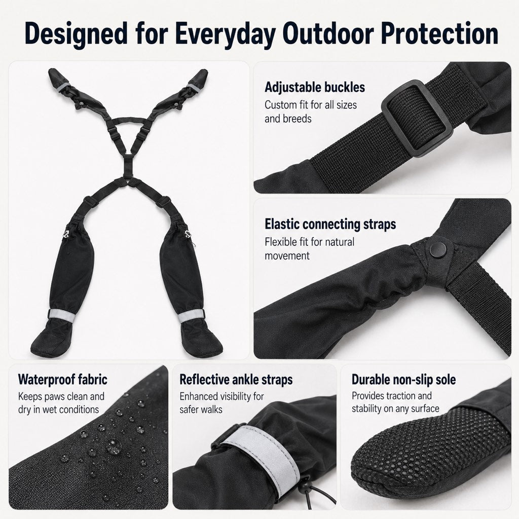 Stay-On Outdoor Dog Boots with Leg Covers - Anti-Slip Reflective Paw Protection for Muddy Walks