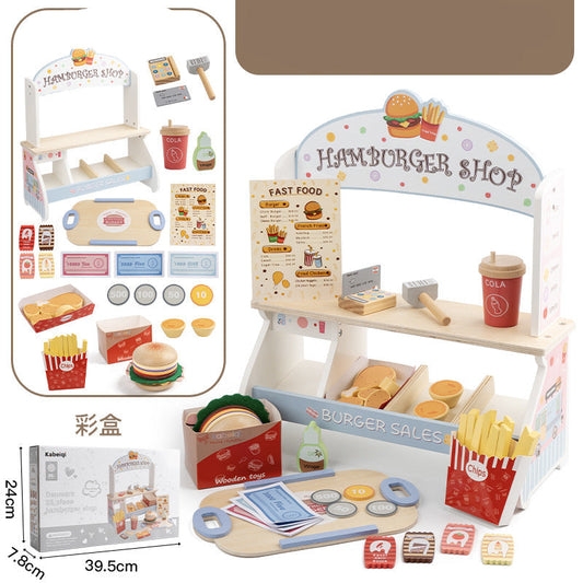 Wooden Fast Food Hamburger & Fried Chicken Pretend Play Set