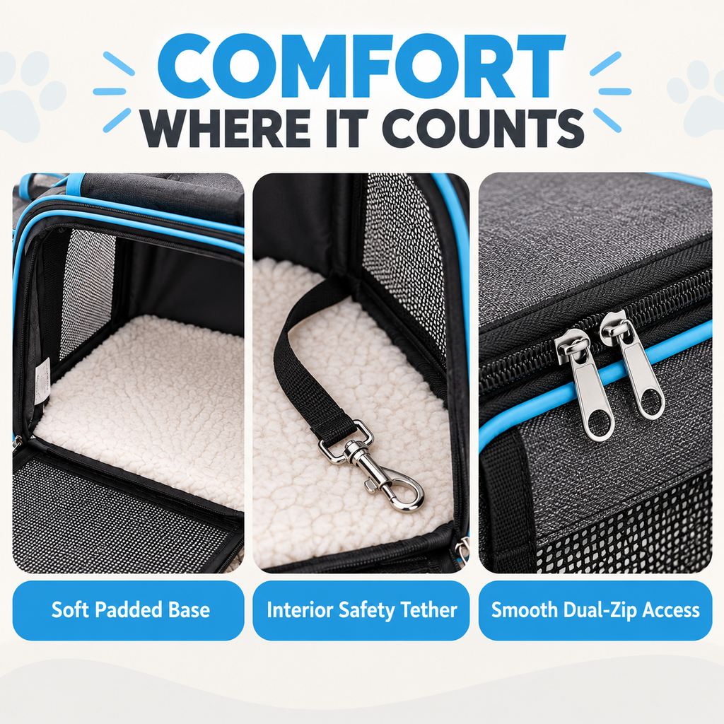 Dual-Sided Expandable Pet Carrier for Cats & Small Dogs - More Room for Road Trips, Vet Visits & Travel