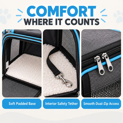 Dual-Sided Expandable Pet Carrier for Cats & Small Dogs - More Room for Road Trips, Vet Visits & Travel