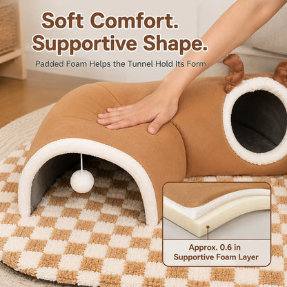 3-in-1 Multi-Cat Tunnel Bed & Play Mat for Indoor Cats - Spacious Cozy Hideaway for Shared Rest, Play & Less Bed Competition