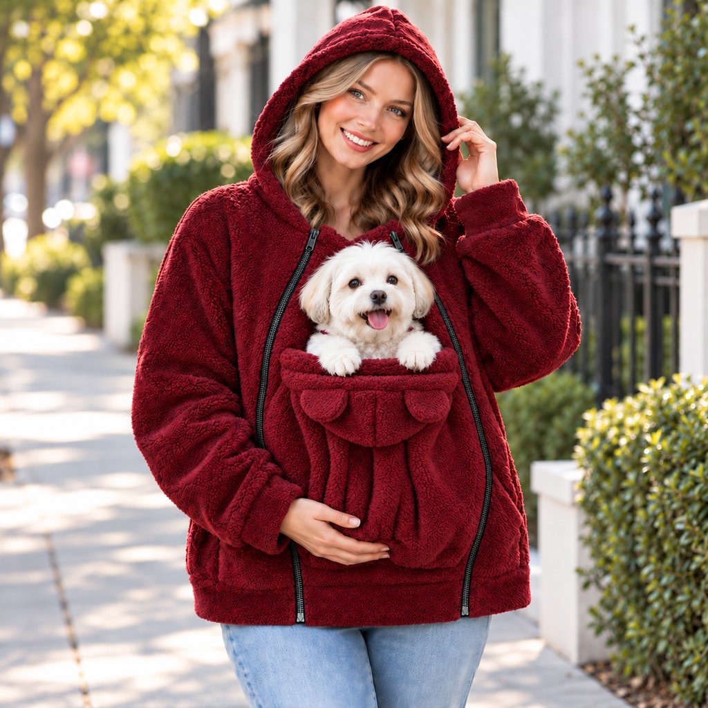 Cozy Fleece Pet Carrier Hoodie with Front Pouch for Cats & Small Dogs – Keep Your Pet Close at Home & on Short Outings