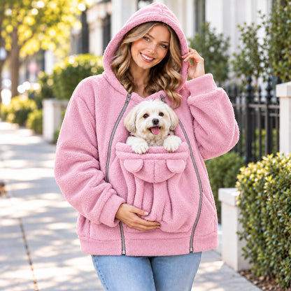 Cozy Fleece Pet Carrier Hoodie with Front Pouch for Cats & Small Dogs – Keep Your Pet Close at Home & on Short Outings