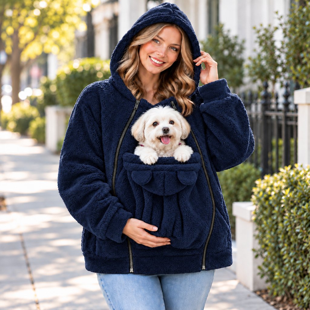 Cozy Fleece Pet Carrier Hoodie with Front Pouch for Cats & Small Dogs – Keep Your Pet Close at Home & on Short Outings