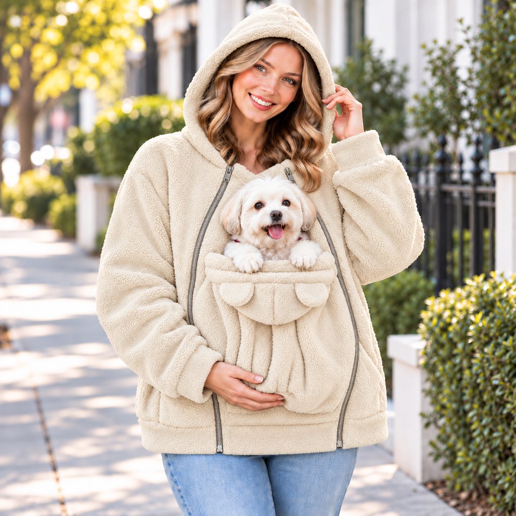 Cozy Fleece Pet Carrier Hoodie with Front Pouch for Cats & Small Dogs – Keep Your Pet Close at Home & on Short Outings