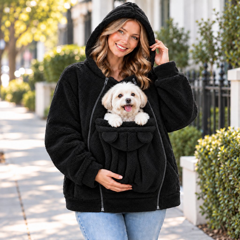 Cozy Fleece Pet Carrier Hoodie with Front Pouch for Cats & Small Dogs – Keep Your Pet Close at Home & on Short Outings