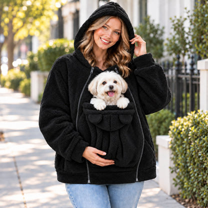 Cozy Fleece Pet Carrier Hoodie with Front Pouch for Cats & Small Dogs – Keep Your Pet Close at Home & on Short Outings