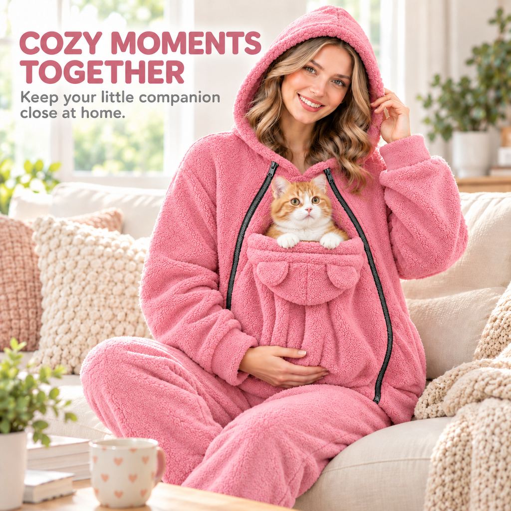 Cozy Fleece Pet Carrier Hoodie with Front Pouch for Cats & Small Dogs – Keep Your Pet Close at Home & on Short Outings