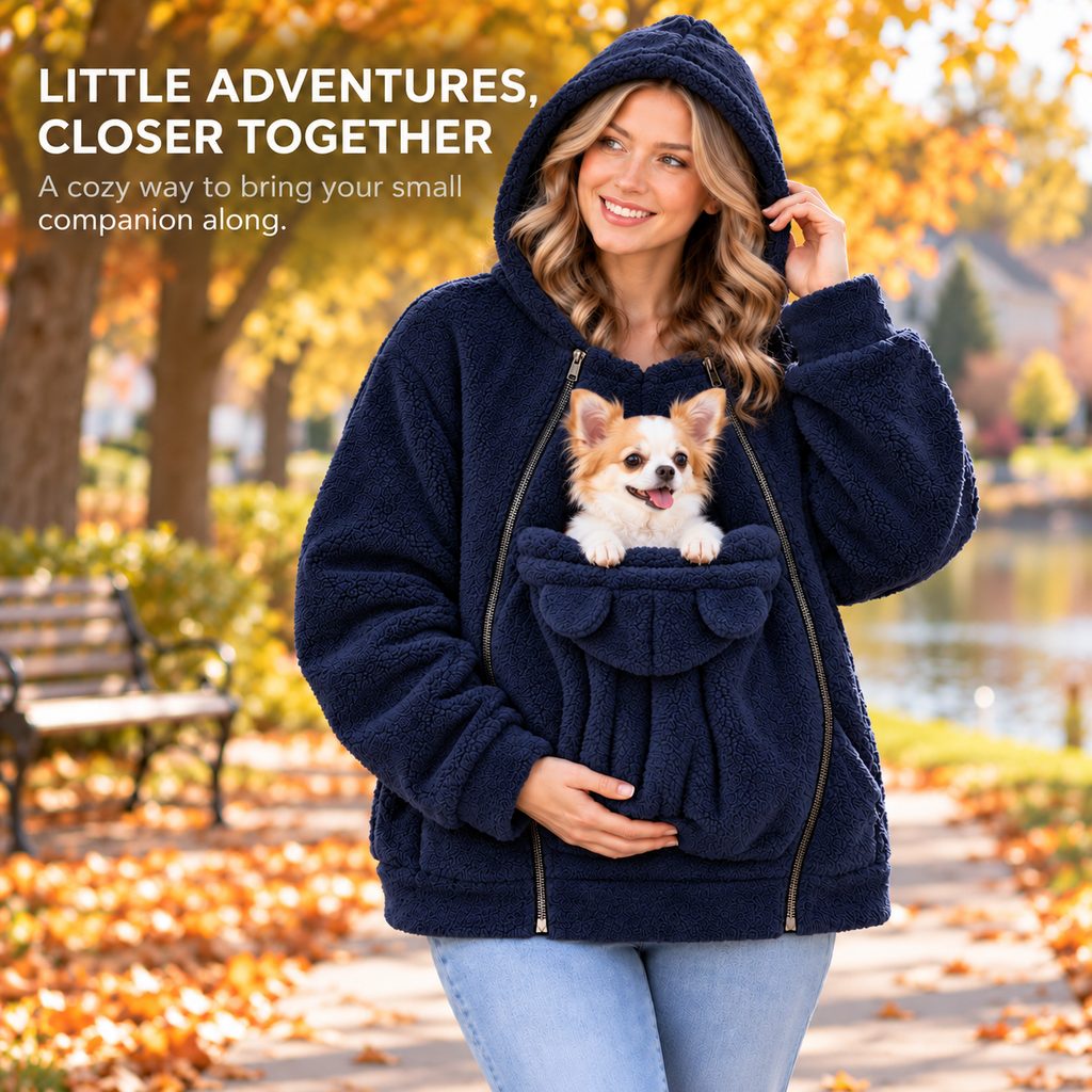 Cozy Fleece Pet Carrier Hoodie with Front Pouch for Cats & Small Dogs – Keep Your Pet Close at Home & on Short Outings