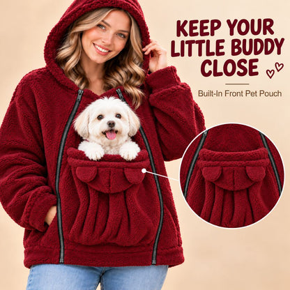 Cozy Fleece Pet Carrier Hoodie with Front Pouch for Cats & Small Dogs – Keep Your Pet Close at Home & on Short Outings