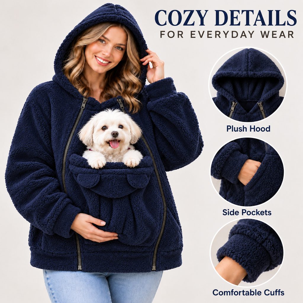 Cozy Fleece Pet Carrier Hoodie with Front Pouch for Cats & Small Dogs – Keep Your Pet Close at Home & on Short Outings