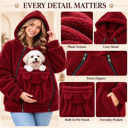Cozy Fleece Pet Carrier Hoodie with Front Pouch for Cats & Small Dogs – Keep Your Pet Close at Home & on Short Outings