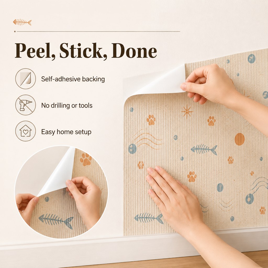 Self-Adhesive Cat Scratch Mat for Wall & Furniture Protection – Cuttable Cat Scratching Pad for Sofa, Door, Bedside & Home Surfaces