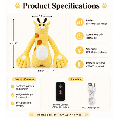 Remote-Controlled Pet Calming Plush Companion with Heated Paws – 3 Comfort Modes & 30-Min Auto Shut-Off for Dogs and Cats, Cozy Bedtime Companion