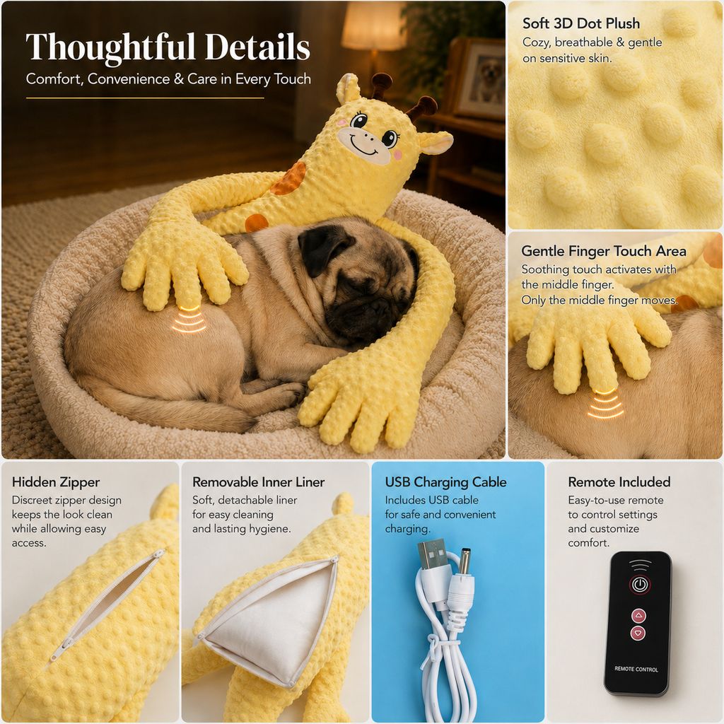 Remote-Controlled Pet Calming Plush Companion with Heated Paws – 3 Comfort Modes & 30-Min Auto Shut-Off for Dogs and Cats, Cozy Bedtime Companion