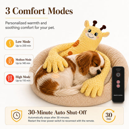 Remote-Controlled Pet Calming Plush Companion with Heated Paws – 3 Comfort Modes & 30-Min Auto Shut-Off for Dogs and Cats, Cozy Bedtime Companion