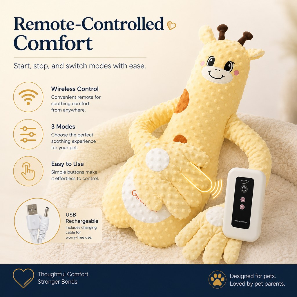 Remote-Controlled Pet Calming Plush Companion with Heated Paws – 3 Comfort Modes & 30-Min Auto Shut-Off for Dogs and Cats, Cozy Bedtime Companion