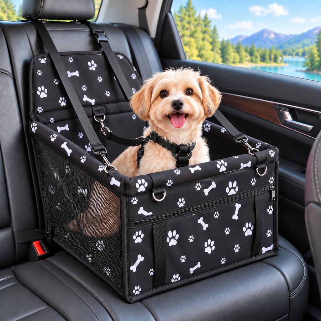 Pet Car Booster Seat for Small Dogs and Cats - Stable Travel Seat to Reduce Roaming in Front and Rear Seats