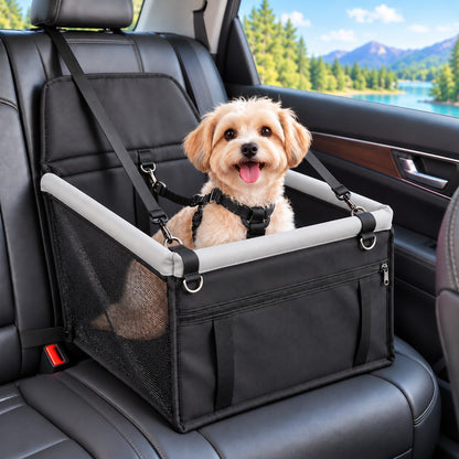 Pet Car Booster Seat for Small Dogs and Cats - Stable Travel Seat to Reduce Roaming in Front and Rear Seats