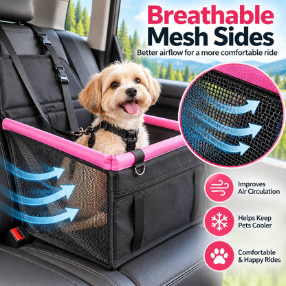 Pet Car Booster Seat for Small Dogs and Cats - Stable Travel Seat to Reduce Roaming in Front and Rear Seats