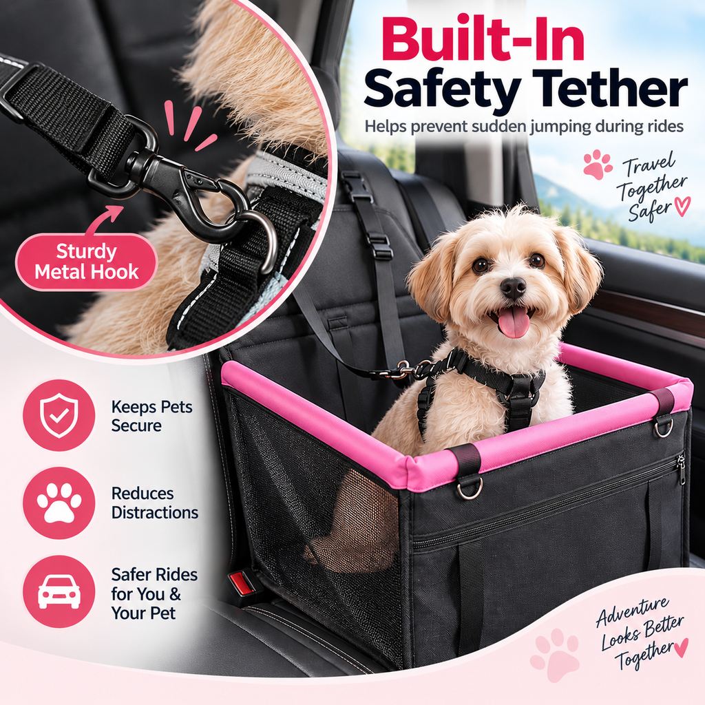 Pet Car Booster Seat for Small Dogs and Cats - Stable Travel Seat to Reduce Roaming in Front and Rear Seats